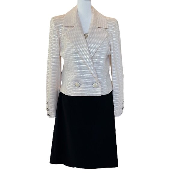 St. John Ivory Suit Jacket with Paillette s & Crystal and Silk Skirt Size 10/12 - Picture 1 of 10